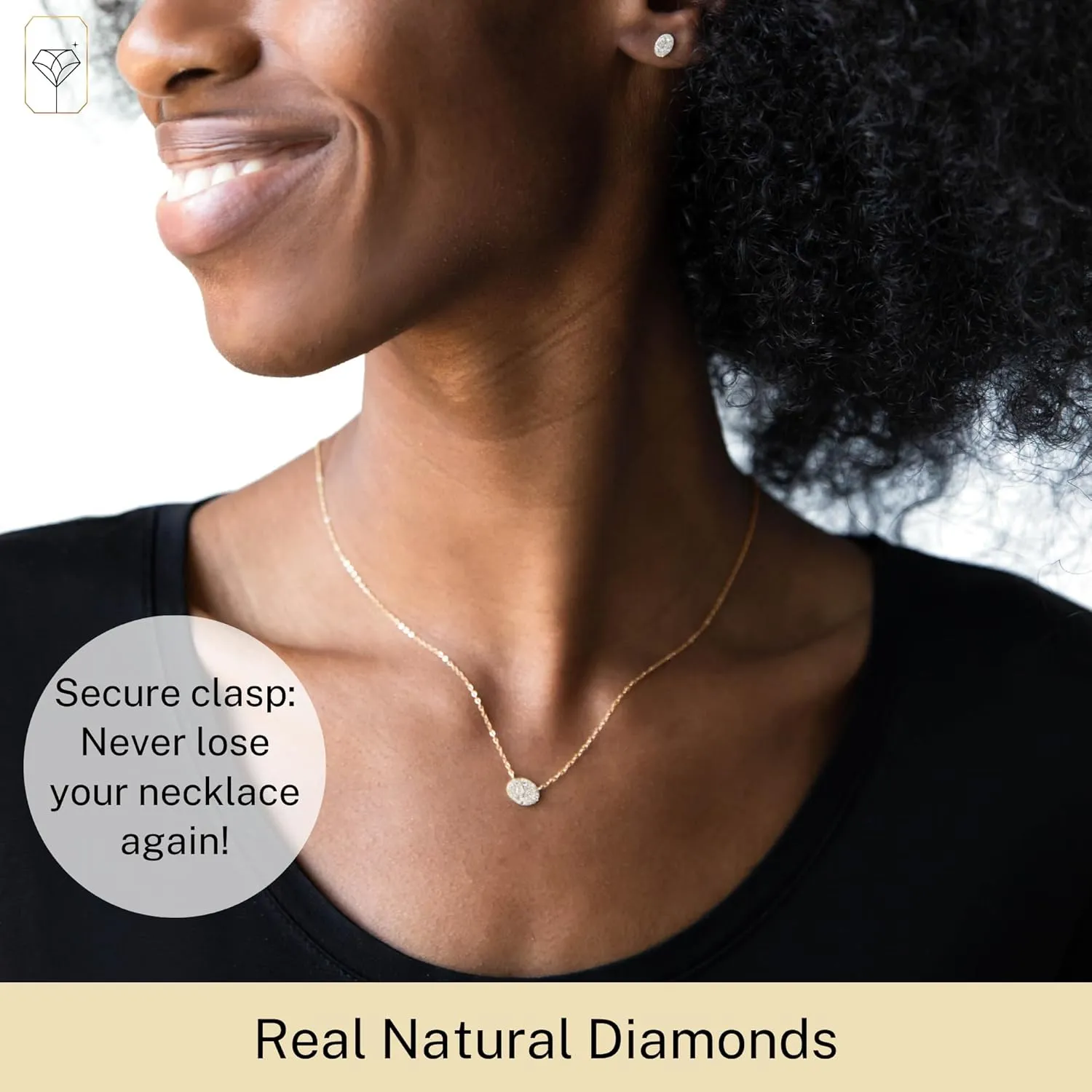 MAX   STONE 10K Gold Diamond Necklace for Women | Solitaire Pendant With 18" Cable Chain | Real Gold Cluster Necklace