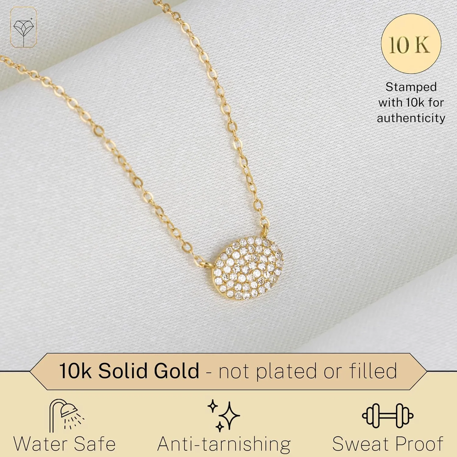 MAX   STONE 10K Gold Diamond Necklace for Women | Solitaire Pendant With 18" Cable Chain | Real Gold Cluster Necklace