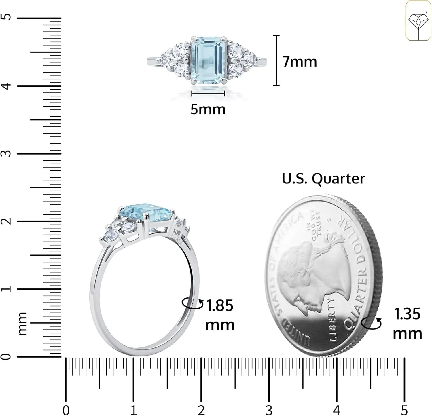 MAX   STONE 10k Gold Gemstone Rings for Women | Emerald Cut Birthstone Ring Anniversary Ring | Anti Tarnishing Cocktail Ring with Gift Box in Size 5 to 9