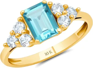 MAX   STONE 10k Gold Gemstone Rings for Women | Emerald Cut Birthstone Ring Anniversary Ring | Anti Tarnishing Cocktail Ring with Gift Box in Size 5 to 9