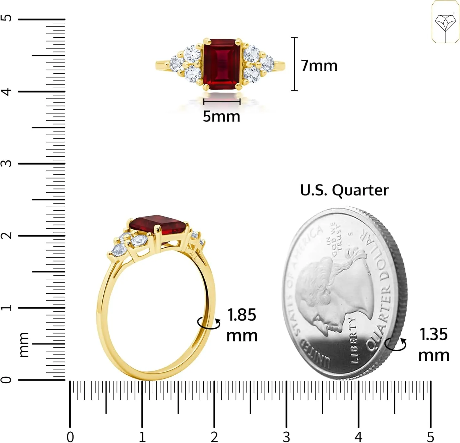 MAX   STONE 10k Gold Gemstone Rings for Women | Emerald Cut Birthstone Ring Anniversary Ring | Anti Tarnishing Cocktail Ring with Gift Box in Size 5 to 9