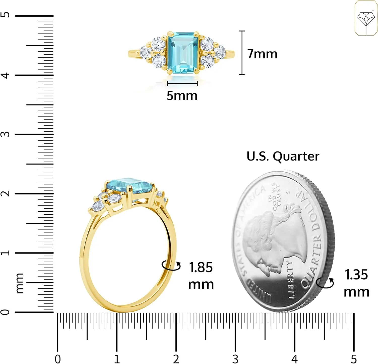 MAX   STONE 10k Gold Gemstone Rings for Women | Emerald Cut Birthstone Ring Anniversary Ring | Anti Tarnishing Cocktail Ring with Gift Box in Size 5 to 9