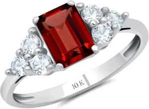 MAX   STONE 10k Gold Gemstone Rings for Women | Emerald Cut Birthstone Ring Anniversary Ring | Anti Tarnishing Cocktail Ring with Gift Box in Size 5 to 9