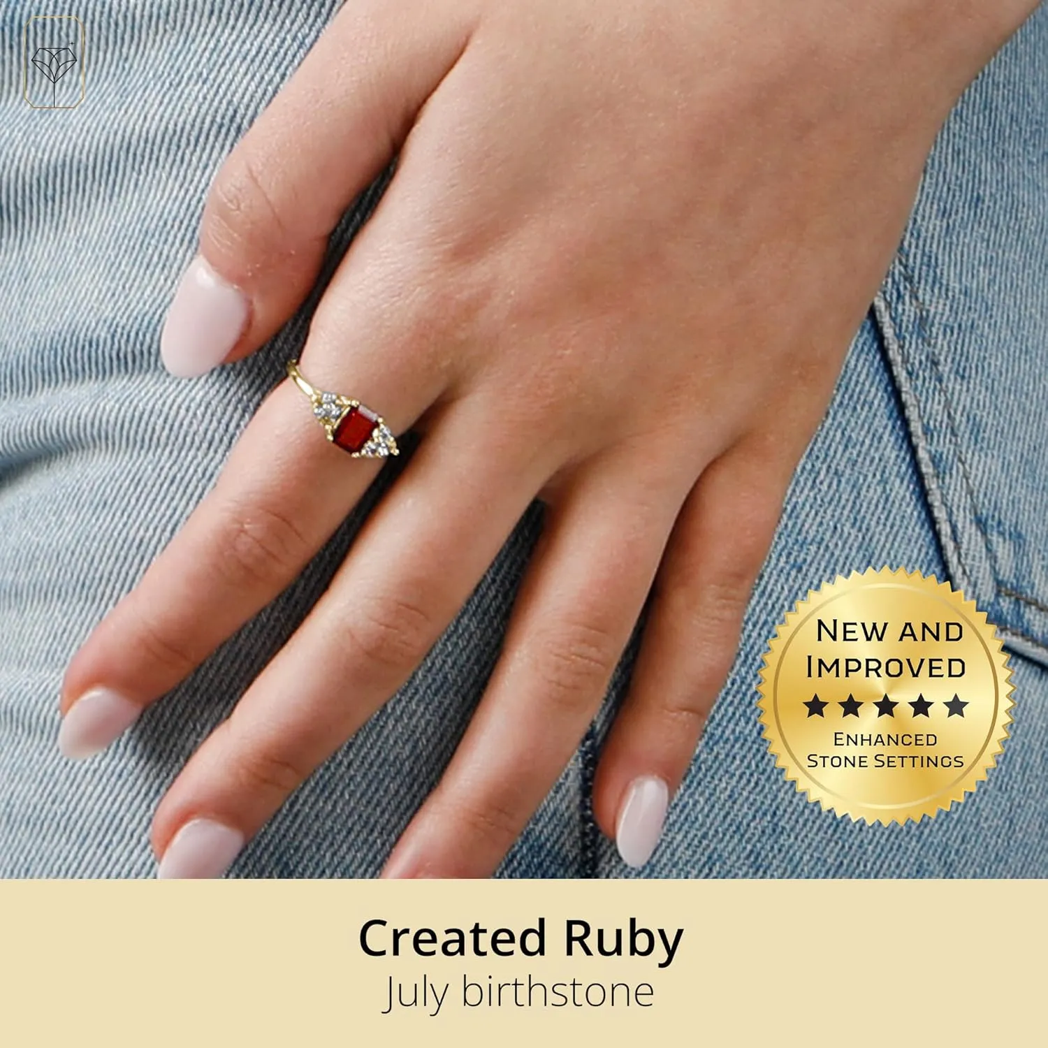 MAX   STONE 10k Gold Gemstone Rings for Women | Emerald Cut Birthstone Ring Anniversary Ring | Anti Tarnishing Cocktail Ring with Gift Box in Size 5 to 9