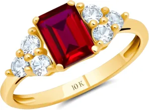 MAX   STONE 10k Gold Gemstone Rings for Women | Emerald Cut Birthstone Ring Anniversary Ring | Anti Tarnishing Cocktail Ring with Gift Box in Size 5 to 9
