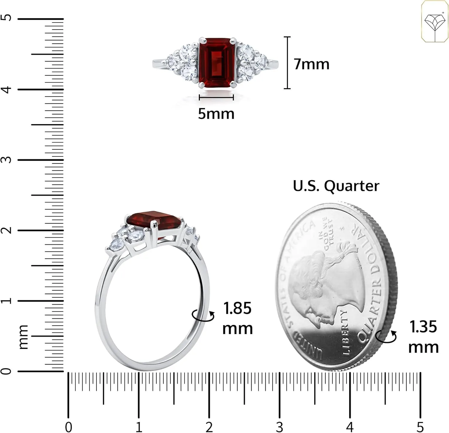 MAX   STONE 10k Gold Gemstone Rings for Women | Emerald Cut Birthstone Ring Anniversary Ring | Anti Tarnishing Cocktail Ring with Gift Box in Size 5 to 9