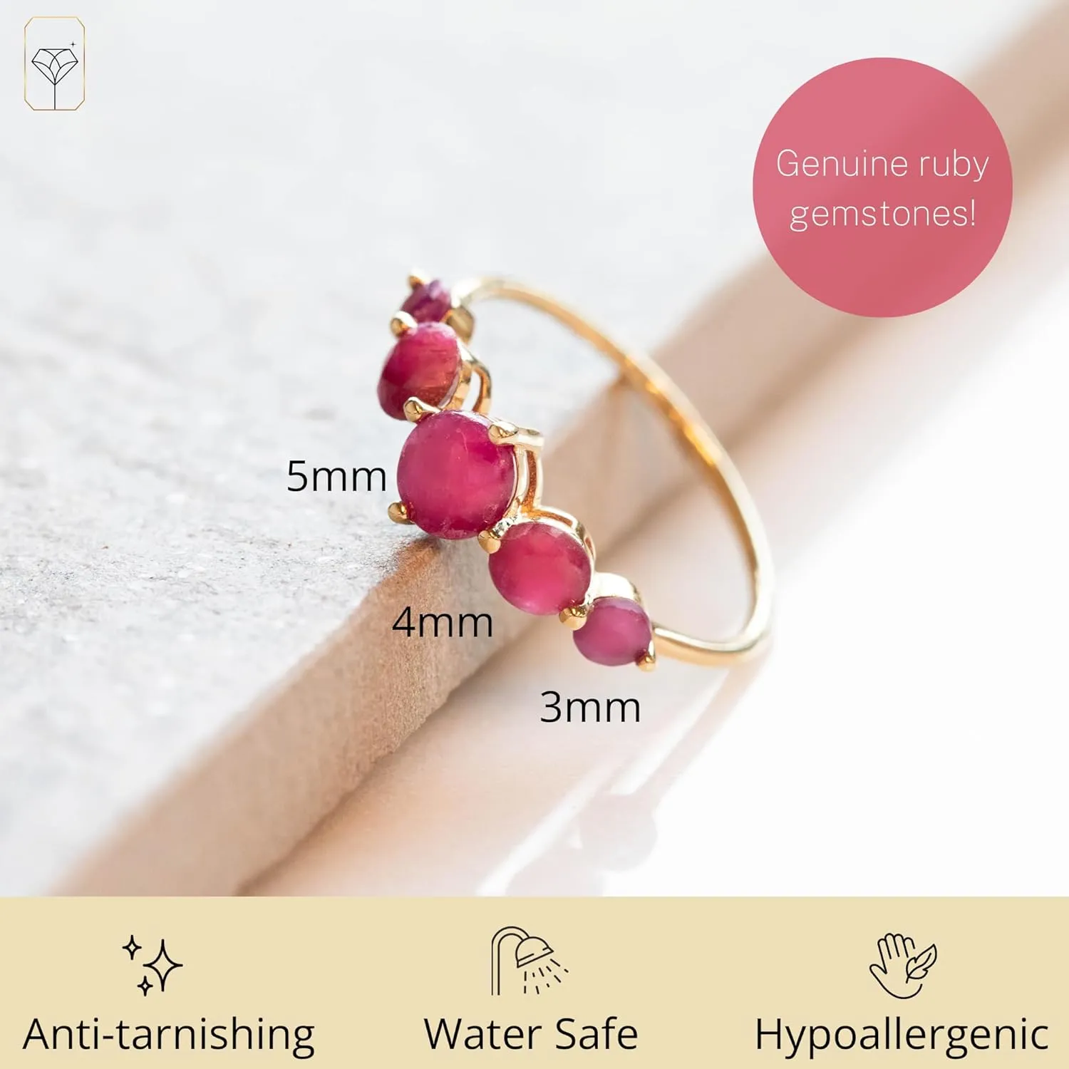 MAX   STONE 10k Gold Journey Ring for Women | Gemstone Ring | Dainty Birthstone Ring for Women | Yellow Gold Statement Ring with Sapphire Gemstones