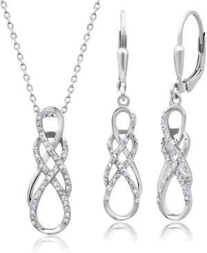 MAX   STONE Diamond Infinity Pendant Necklace and Dangle Earrings for Women in Sterling Silver | 0.17 Carat Real Diamond Necklace and Earring Sets