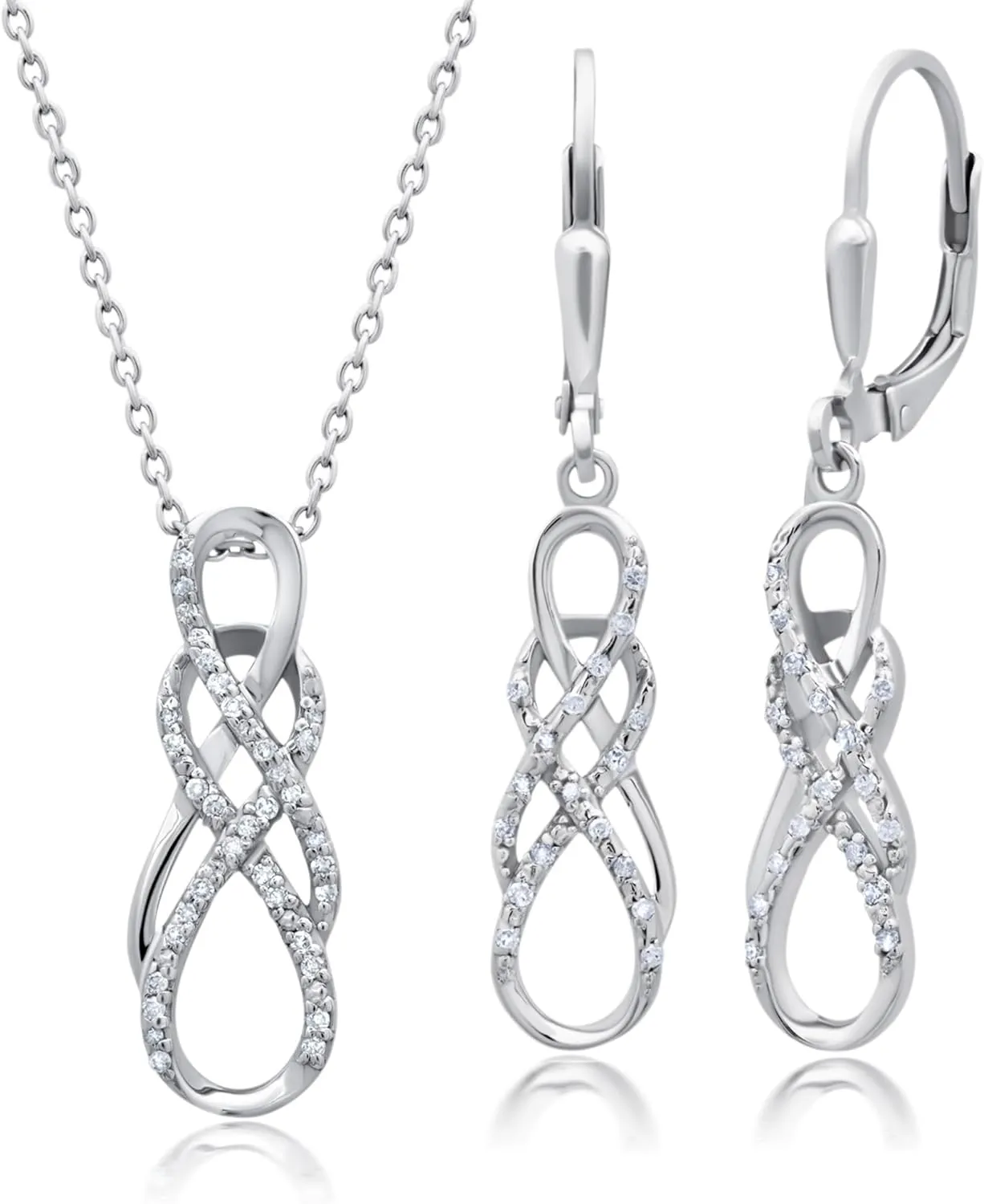 MAX   STONE Diamond Infinity Pendant Necklace and Dangle Earrings for Women in Sterling Silver | 0.17 Carat Real Diamond Necklace and Earring Sets
