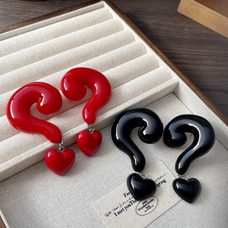 MAYTRENDS  -  Red question mark earrings Hong Kong style personality fashionable temperament high-end black earrings