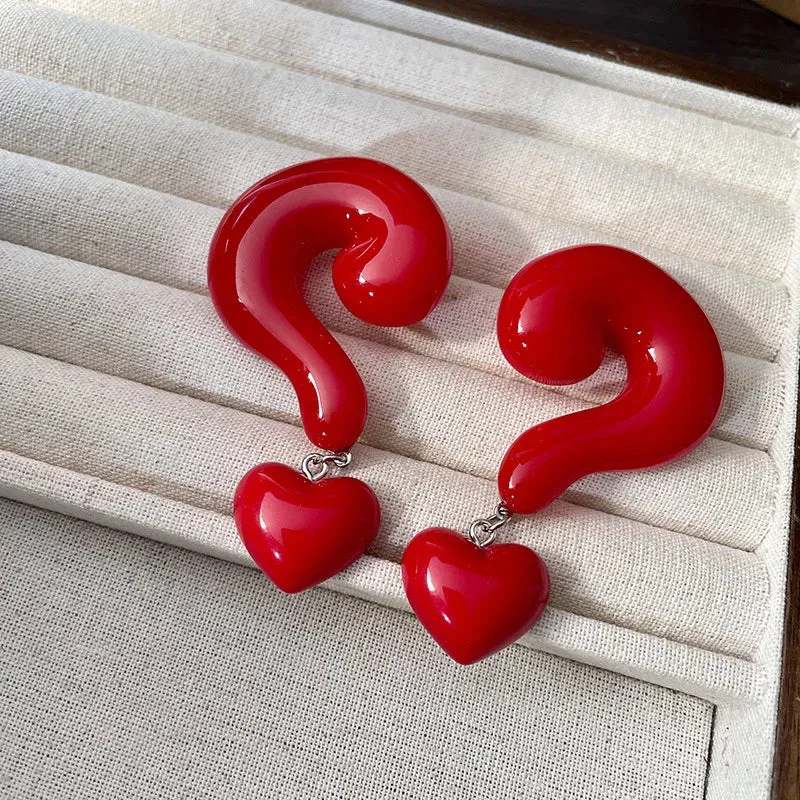 MAYTRENDS  -  Red question mark earrings Hong Kong style personality fashionable temperament high-end black earrings