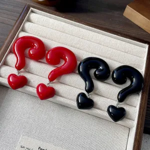 MAYTRENDS  -  Red question mark earrings Hong Kong style personality fashionable temperament high-end black earrings