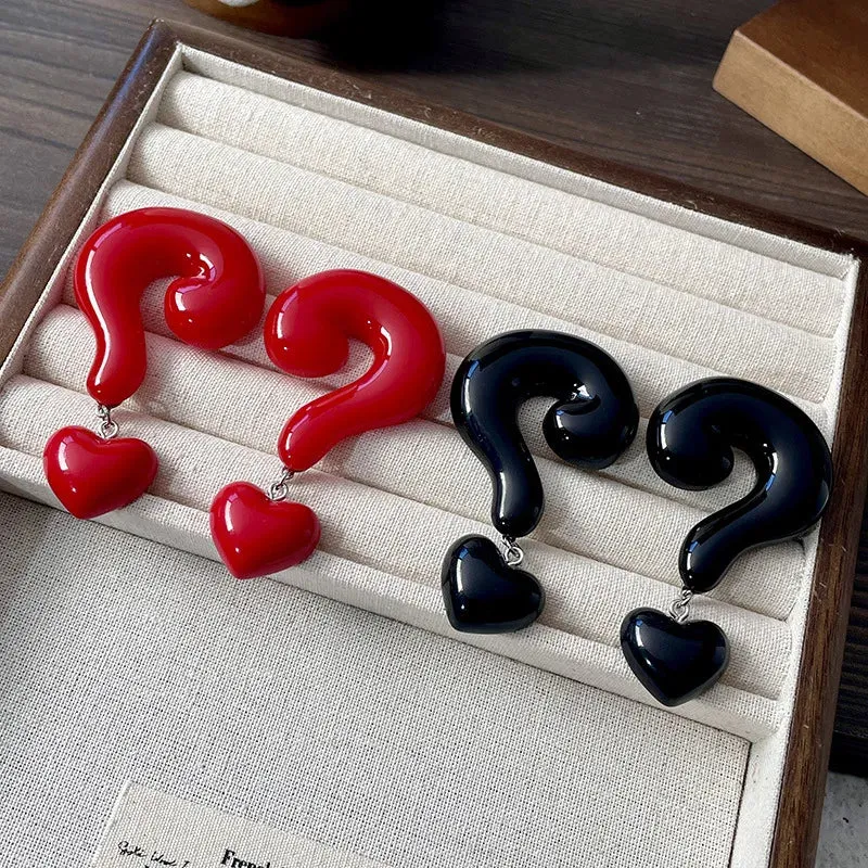 MAYTRENDS  -  Red question mark earrings Hong Kong style personality fashionable temperament high-end black earrings