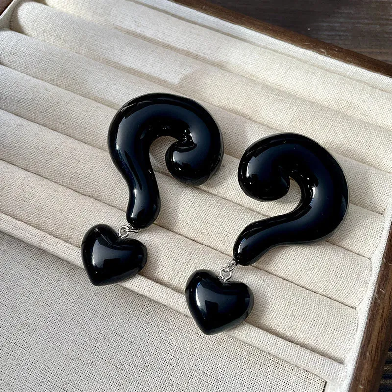 MAYTRENDS  -  Red question mark earrings Hong Kong style personality fashionable temperament high-end black earrings