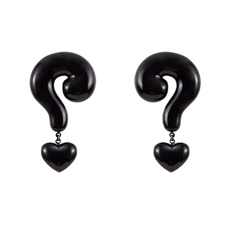 MAYTRENDS  -  Red question mark earrings Hong Kong style personality fashionable temperament high-end black earrings