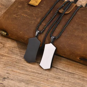 Men's Stylish Black Dog Tag Necklaces,Waterproof Stainless Steel Square Pendant Collar