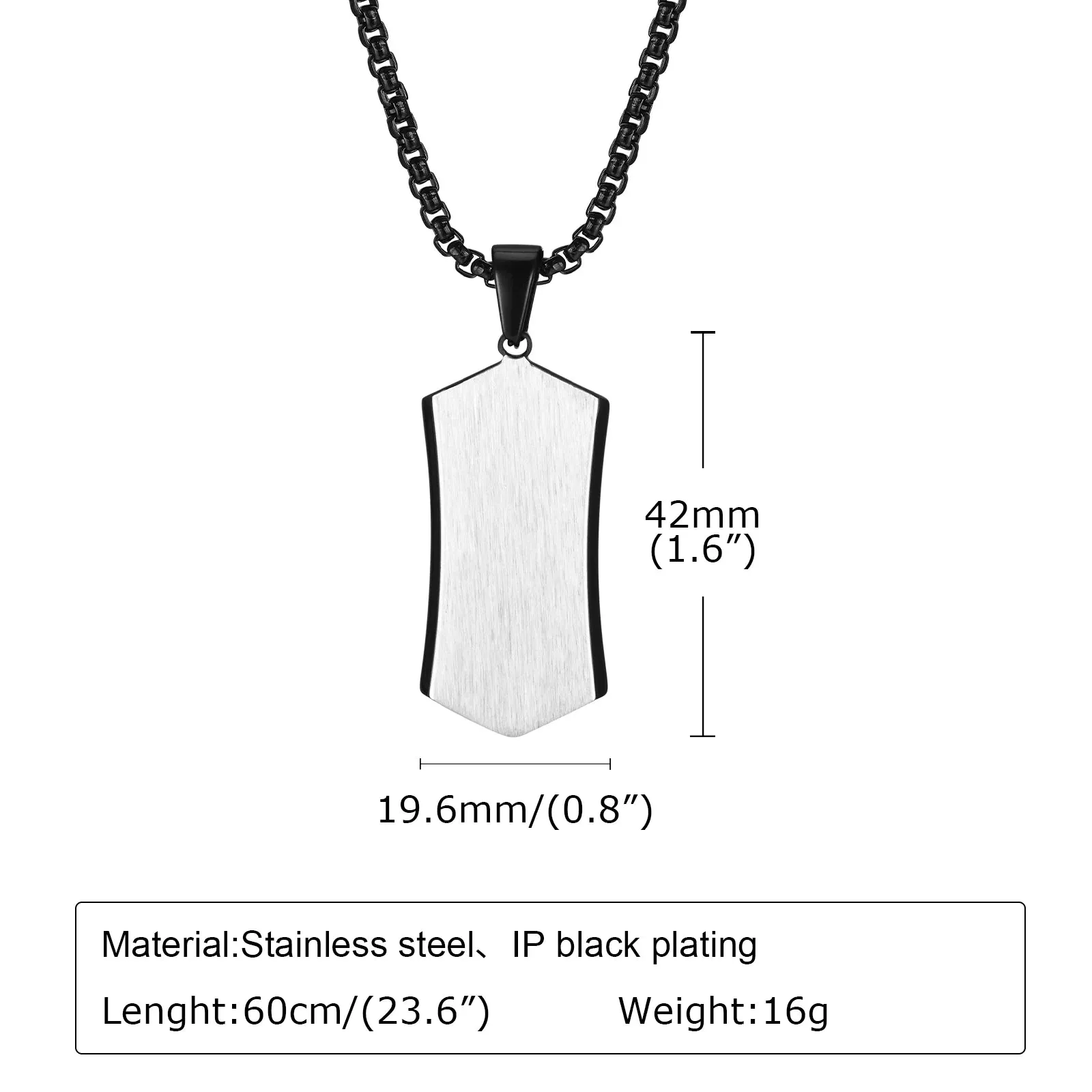Men's Stylish Black Dog Tag Necklaces,Waterproof Stainless Steel Square Pendant Collar