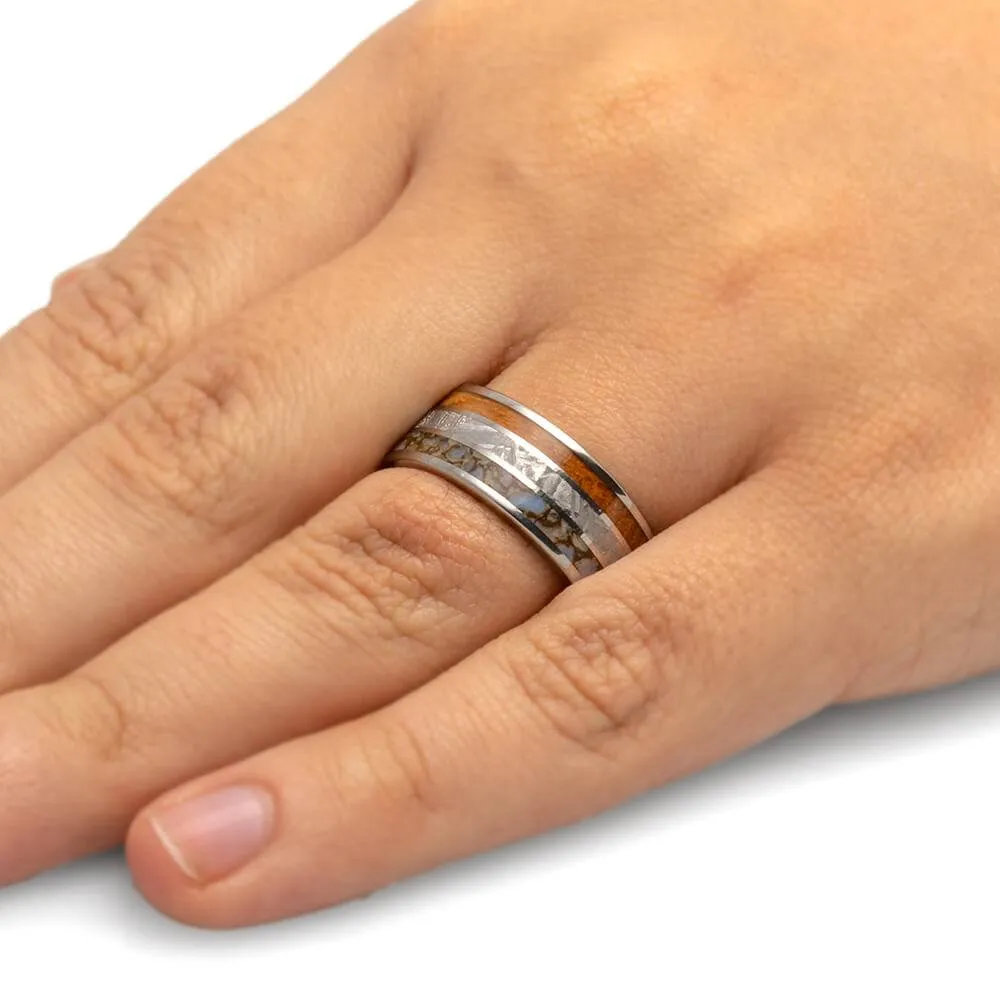Meteorite, Dino Bone & Whiskey Oak Wedding Band