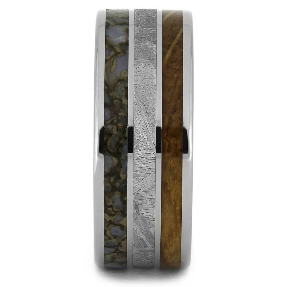 Meteorite, Dino Bone & Whiskey Oak Wedding Band