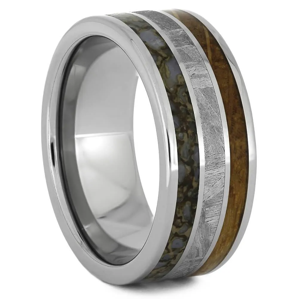 Meteorite, Dino Bone & Whiskey Oak Wedding Band
