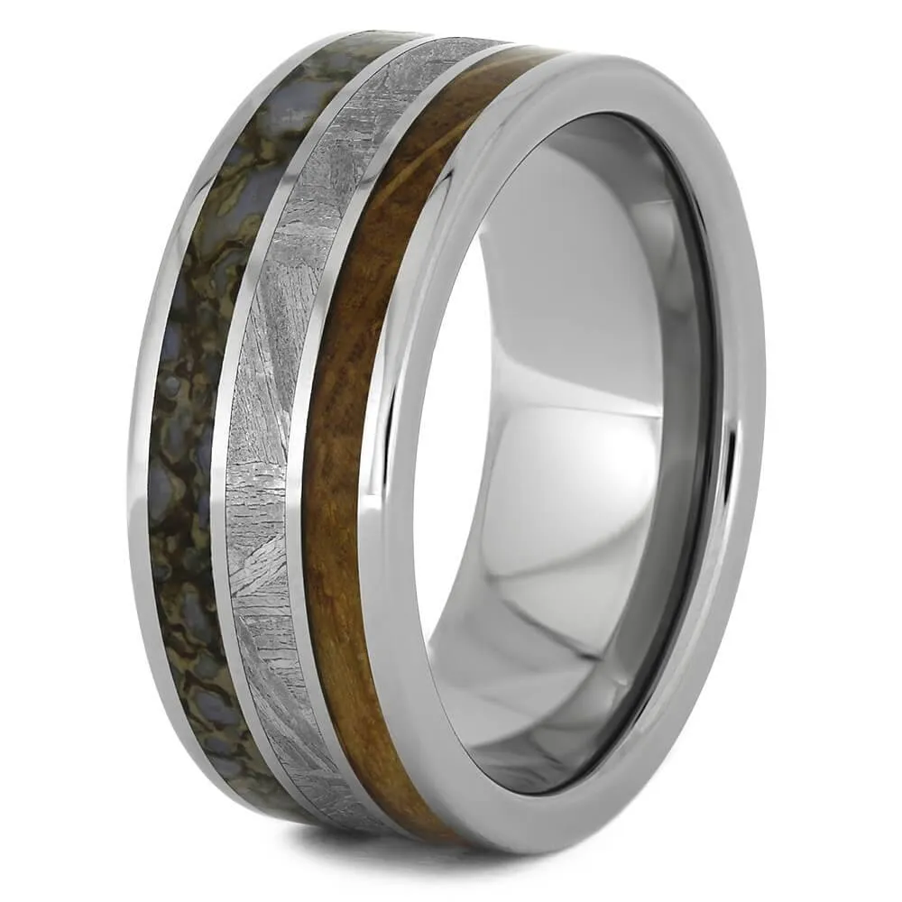 Meteorite, Dino Bone & Whiskey Oak Wedding Band