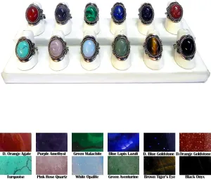 Mia Jewel Shop - Healing Gemstone Mood Ring | Silver Jewelry with Metal Border & Adjustable Design | Women's Natural Handmade Fashion Jewelry & Boho Accessories