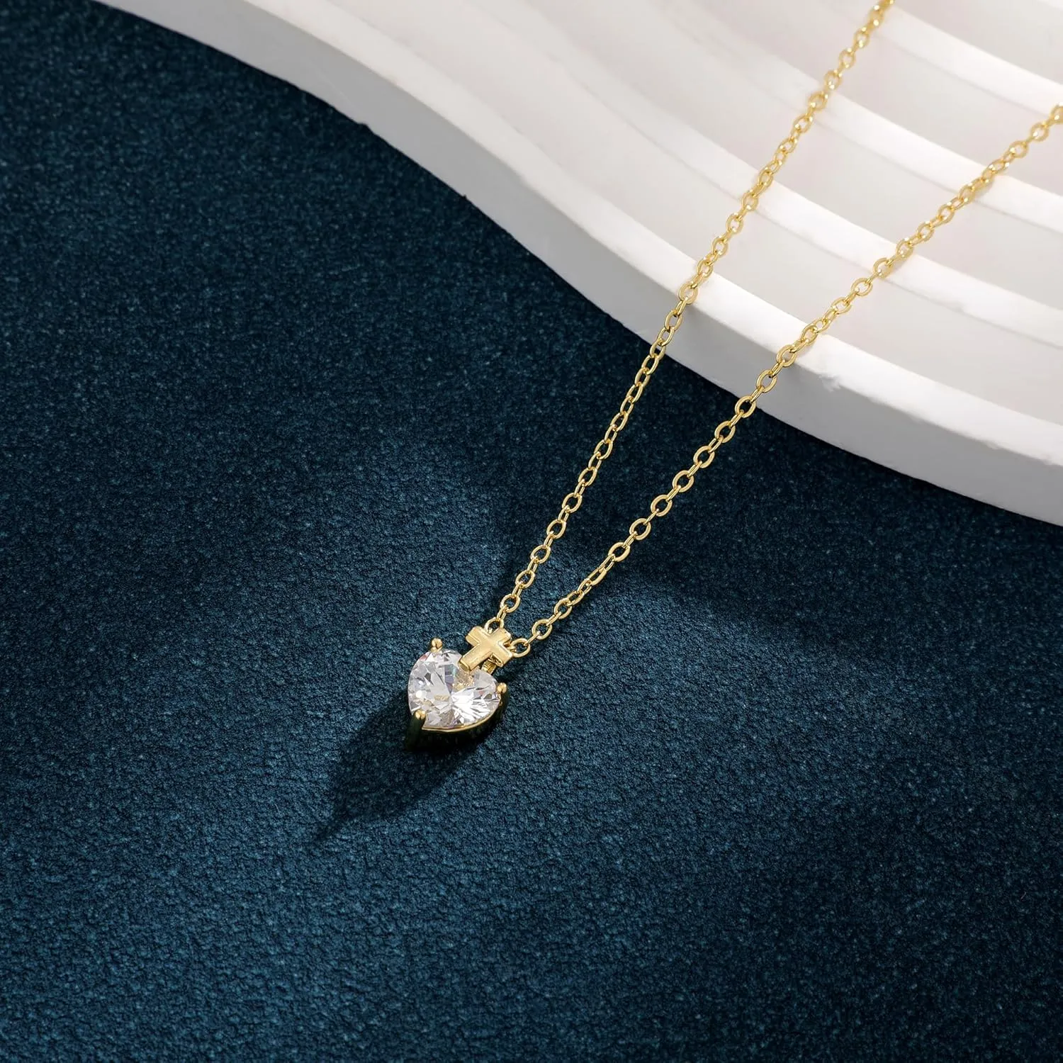 MIDEEO Diamond Necklaces for Women,Dainty 14k Gold Plated/Sterling Silver Choker Love Heart Gold Necklace Simple CZ Jewelry Silver Necklaces for Women Trendy Gifts