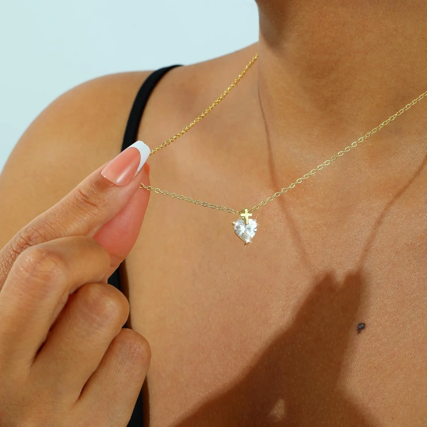 MIDEEO Diamond Necklaces for Women,Dainty 14k Gold Plated/Sterling Silver Choker Love Heart Gold Necklace Simple CZ Jewelry Silver Necklaces for Women Trendy Gifts