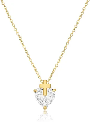 MIDEEO Diamond Necklaces for Women,Dainty 14k Gold Plated/Sterling Silver Choker Love Heart Gold Necklace Simple CZ Jewelry Silver Necklaces for Women Trendy Gifts