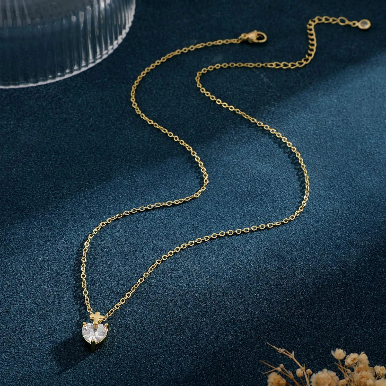 MIDEEO Diamond Necklaces for Women,Dainty 14k Gold Plated/Sterling Silver Choker Love Heart Gold Necklace Simple CZ Jewelry Silver Necklaces for Women Trendy Gifts