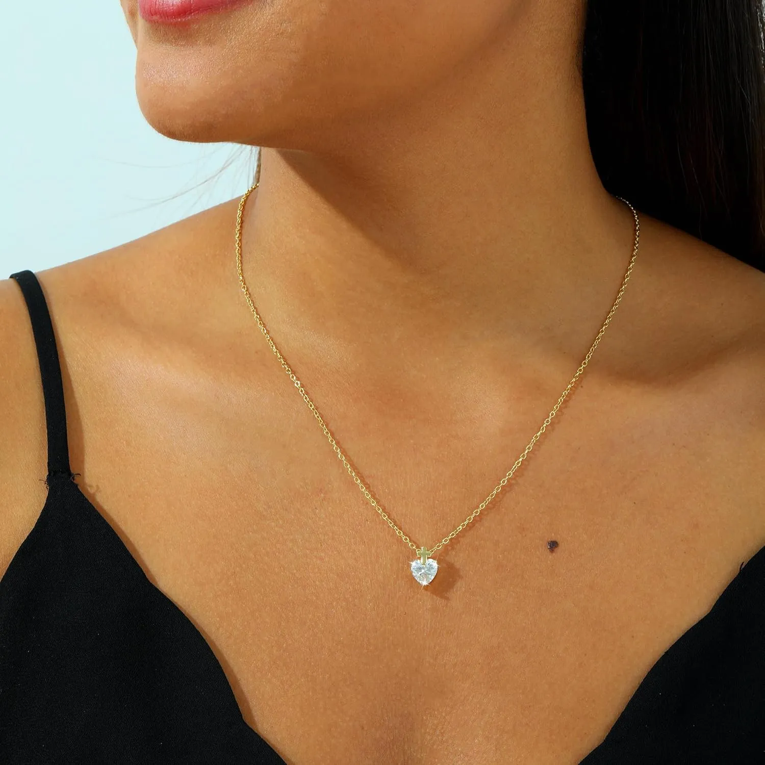 MIDEEO Diamond Necklaces for Women,Dainty 14k Gold Plated/Sterling Silver Choker Love Heart Gold Necklace Simple CZ Jewelry Silver Necklaces for Women Trendy Gifts