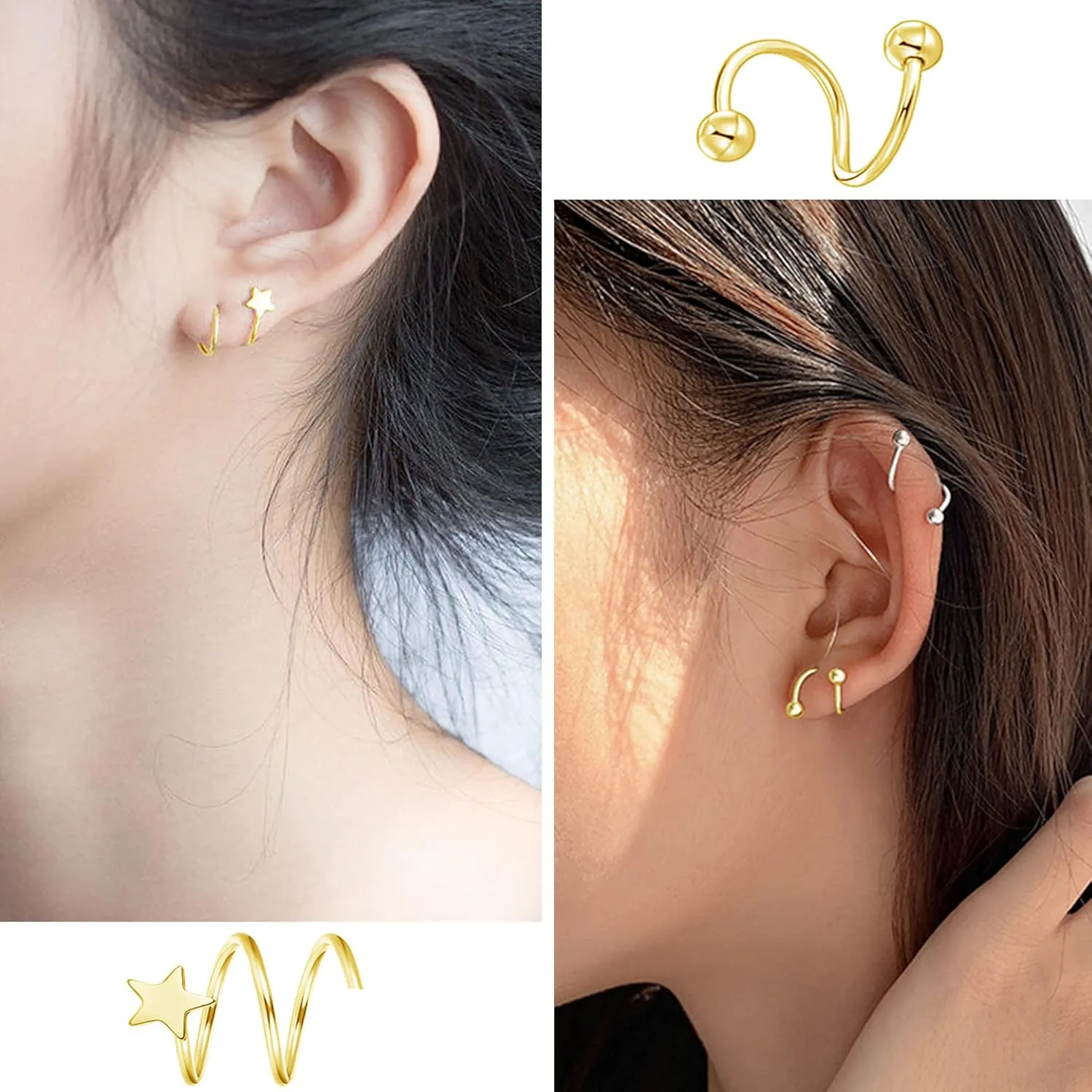 MJust 18 Pairs Women??s Hypoallergenic Flat Back Stud Earrings, 20g Stainless Steel Earrings Sets for Men, Tiny Unisex Screw Back Cartilage Earrings.