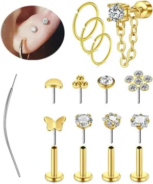 MODRSA Gold Cartilage Earring Silver Cartilage Piercing Jewelry 16g Helix Piercing Jewelry Cartilage Hoop Earring Helix Earrings Silver Cartilage Earring Stud 16 Gauge Cartilage Earrings for Women