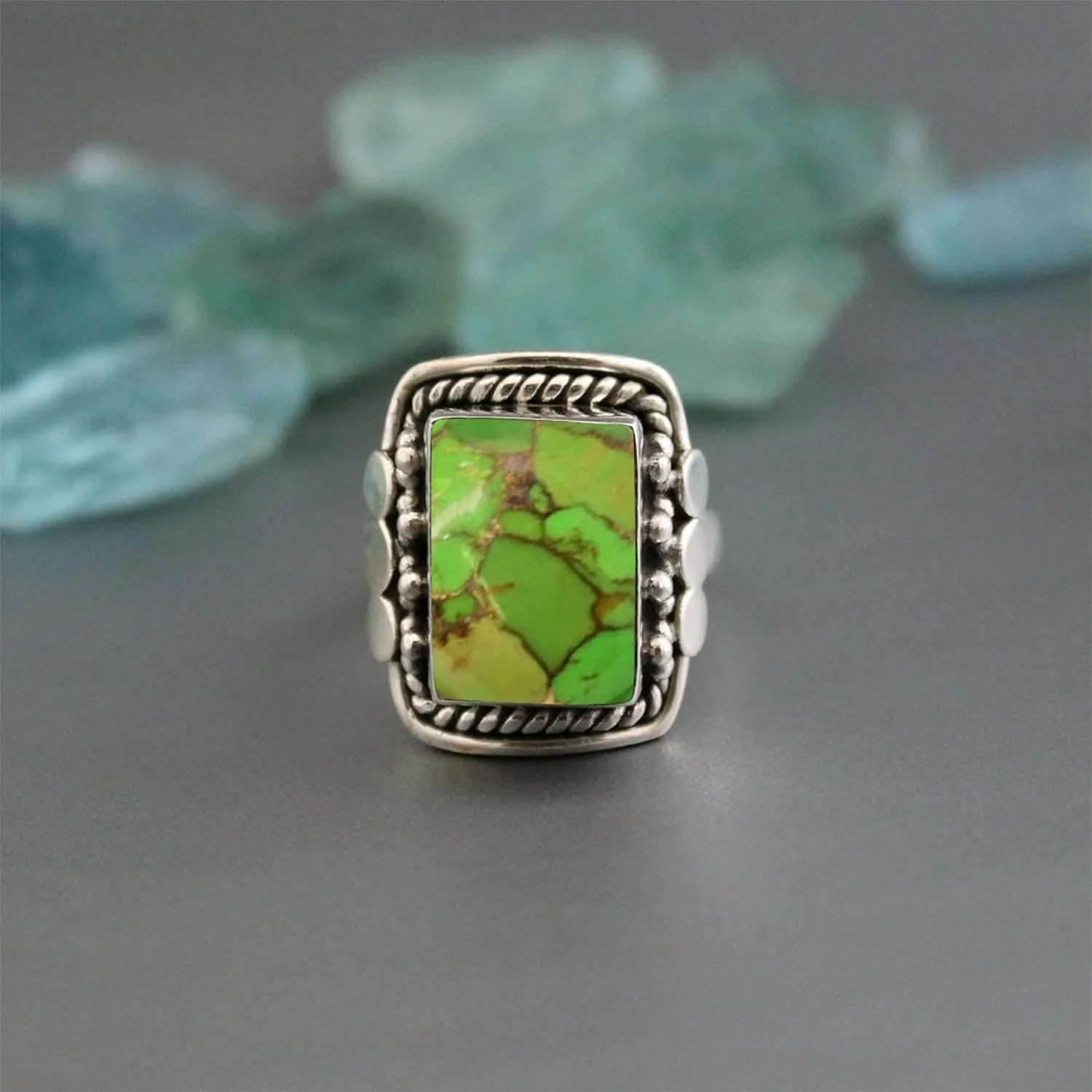 Mohave Turquoise Ring Sterling Silver Jewelry Green copper turquoise rings Midi Rings Cocktail Ring Turquoise Jewelry Anniversary ring (9)