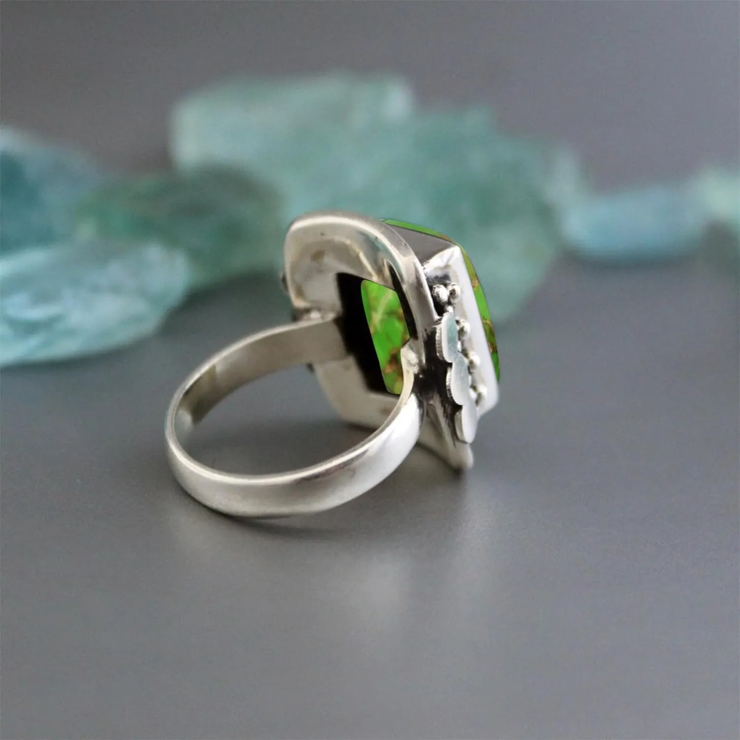 Mohave Turquoise Ring Sterling Silver Jewelry Green copper turquoise rings Midi Rings Cocktail Ring Turquoise Jewelry Anniversary ring (9)