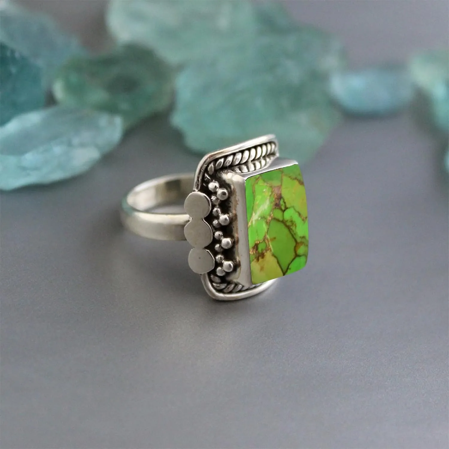 Mohave Turquoise Ring Sterling Silver Jewelry Green copper turquoise rings Midi Rings Cocktail Ring Turquoise Jewelry Anniversary ring (9)
