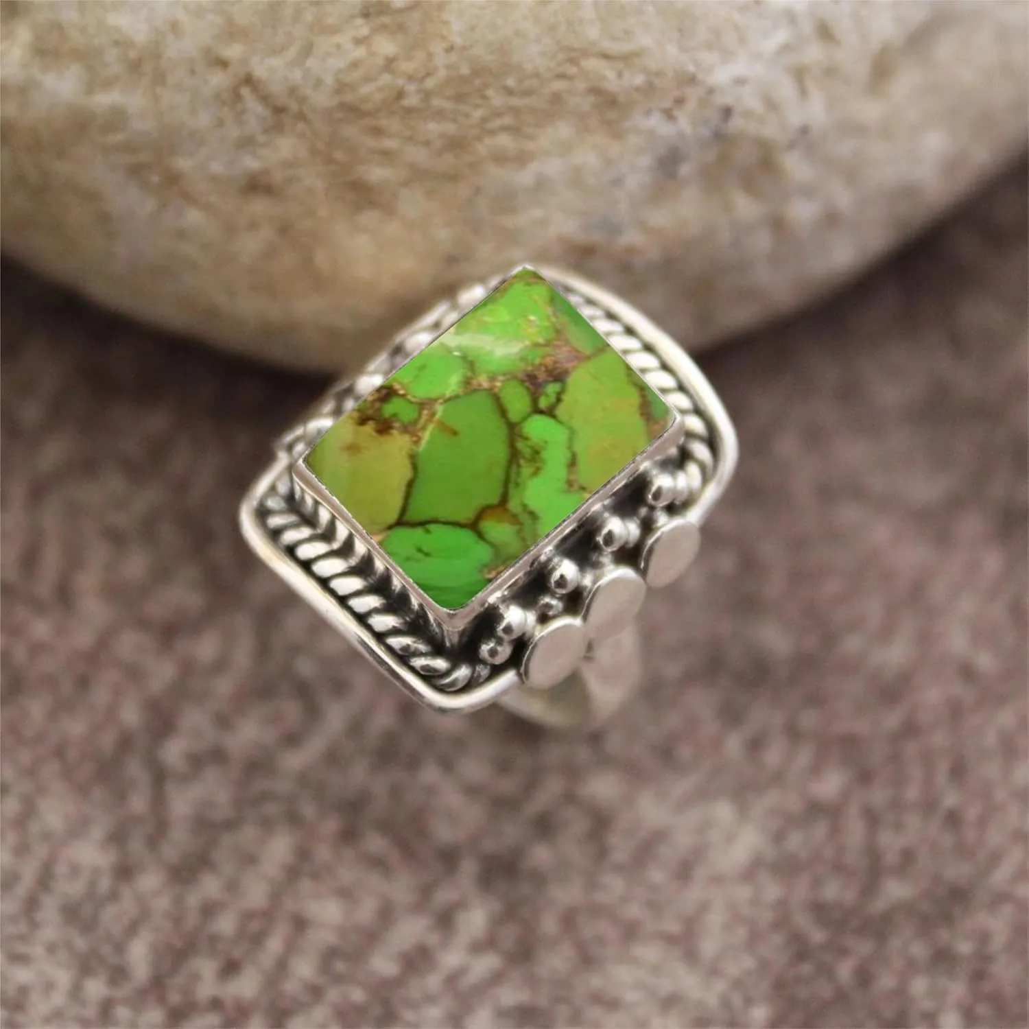 Mohave Turquoise Ring Sterling Silver Jewelry Green copper turquoise rings Midi Rings Cocktail Ring Turquoise Jewelry Anniversary ring (9)