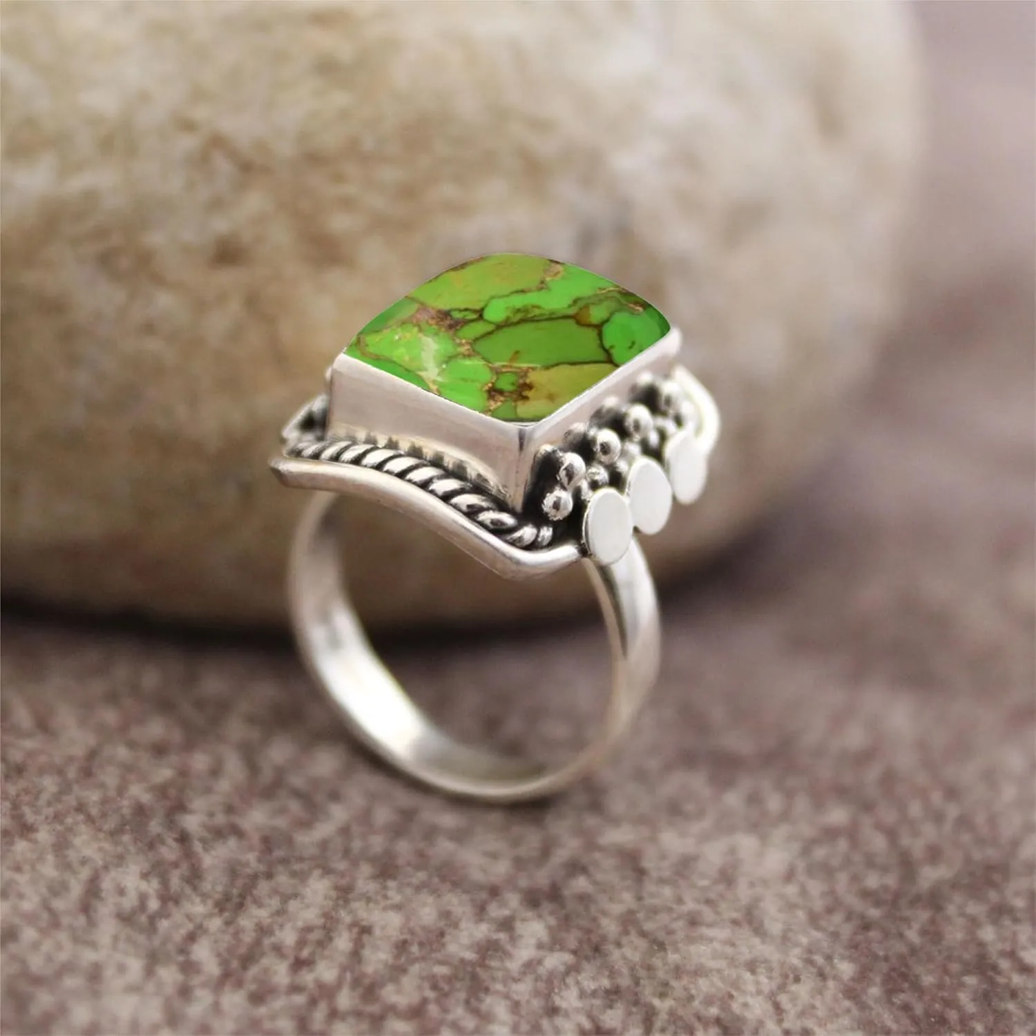 Mohave Turquoise Ring Sterling Silver Jewelry Green copper turquoise rings Midi Rings Cocktail Ring Turquoise Jewelry Anniversary ring (9)