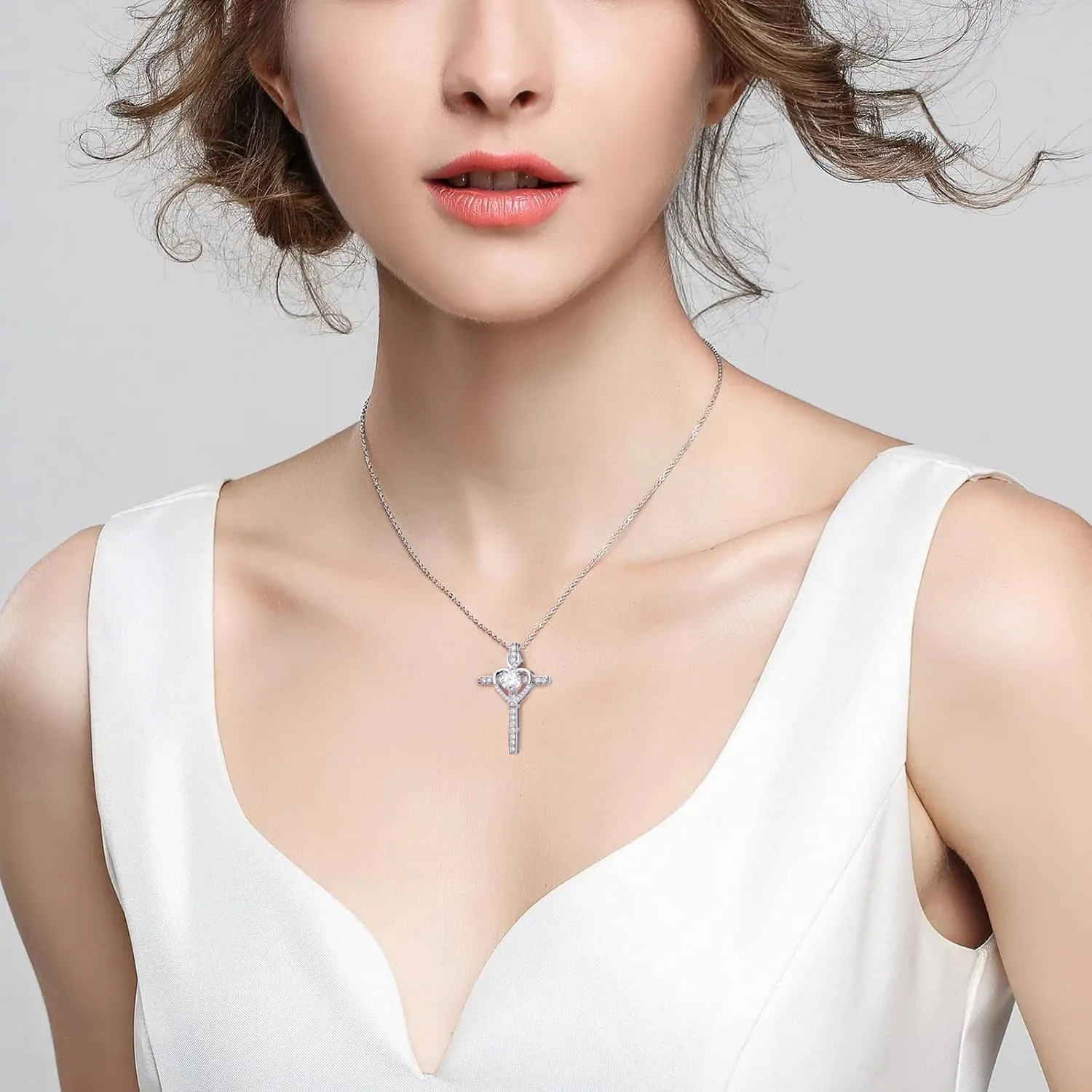 Moissanite Cross Necklace for Women,D Color Simulated Diamond Crucifix Pendant,S925 Silver Moissanite Necklace Jewelry Gift for Valentine's Day
