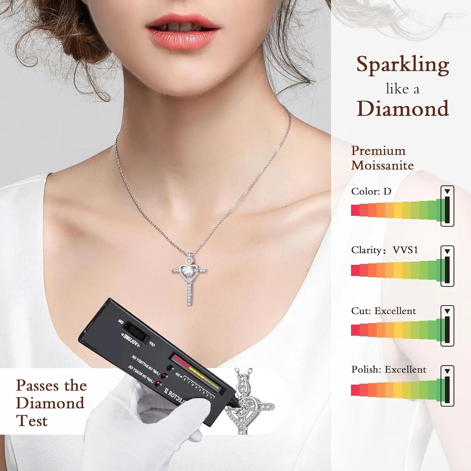 Moissanite Cross Necklace for Women,D Color Simulated Diamond Crucifix Pendant,S925 Silver Moissanite Necklace Jewelry Gift for Valentine's Day