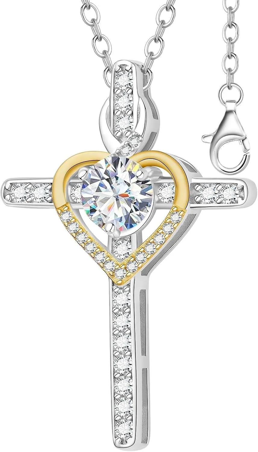 Moissanite Cross Necklace for Women,D Color Simulated Diamond Crucifix Pendant,S925 Silver Moissanite Necklace Jewelry Gift for Valentine's Day