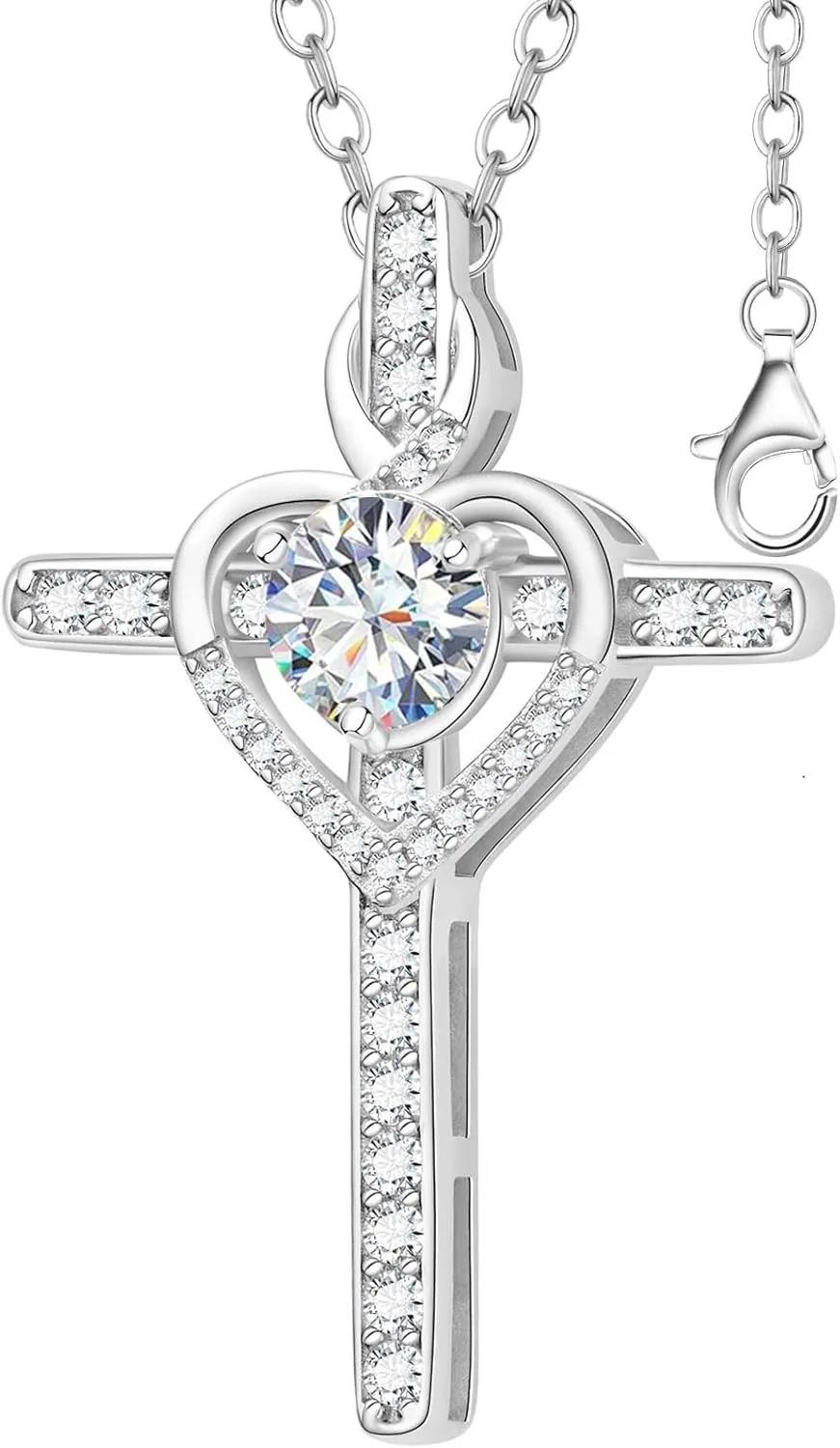 Moissanite Cross Necklace for Women,D Color Simulated Diamond Crucifix Pendant,S925 Silver Moissanite Necklace Jewelry Gift for Valentine's Day