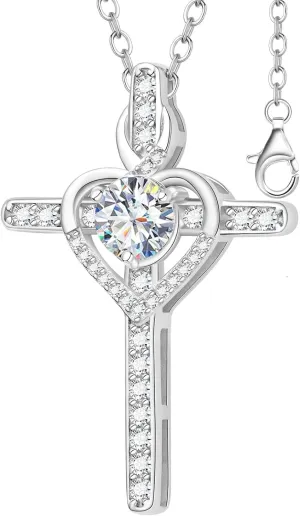 Moissanite Cross Necklace for Women,D Color Simulated Diamond Crucifix Pendant,S925 Silver Moissanite Necklace Jewelry Gift for Valentine's Day