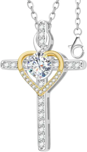 Moissanite Cross Necklace for Women,D Color Simulated Diamond Crucifix Pendant,S925 Silver Moissanite Necklace Jewelry Gift for Valentine's Day