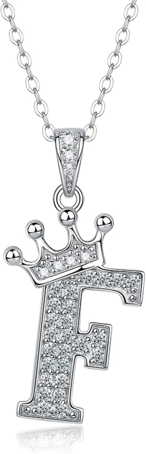 Moissanite Letter Pendant Necklace,Lab Diamond A Initial Pendant Necklace for Women Men,S925 Sterling Silver Crown Necklaces for Christmas