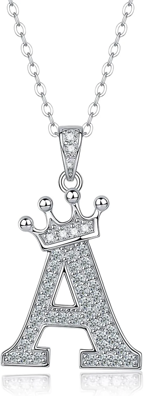 Moissanite Letter Pendant Necklace,Lab Diamond A Initial Pendant Necklace for Women Men,S925 Sterling Silver Crown Necklaces for Christmas