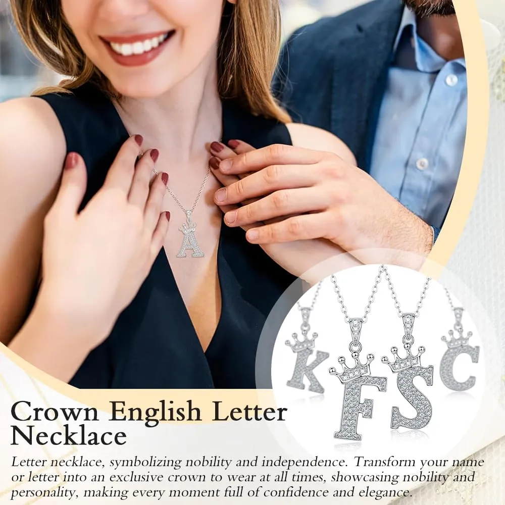 Moissanite Letter Pendant Necklace,Lab Diamond A Initial Pendant Necklace for Women Men,S925 Sterling Silver Crown Necklaces for Christmas