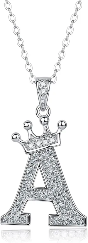 Moissanite Letter Pendant Necklace,Lab Diamond A Initial Pendant Necklace for Women Men,S925 Sterling Silver Crown Necklaces for Christmas
