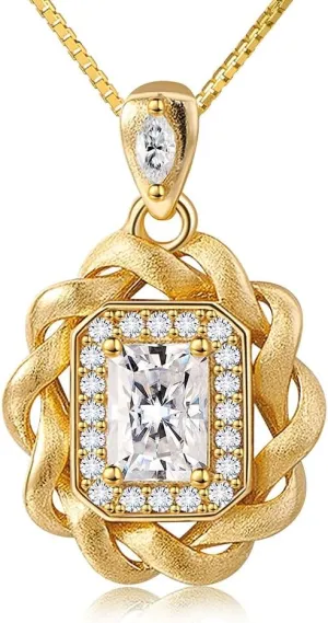 Moissanite Necklace for Women,Gold Plated Lab Diamond Pendant Necklace,S925 Sterling Silver Moissanite Jewelry Anniversary Present for Wife Women Mom