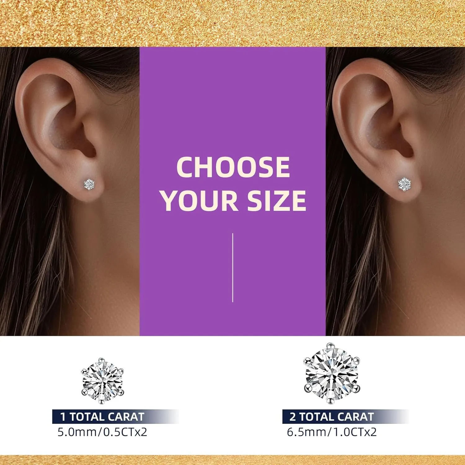 Moissanite Stud Earrings 1-2ct D Color VVS1 Clarity Round Cut 925 Sterling Silver Moissanite Earrings with 18K White Gold Plated Earrings for Women Men